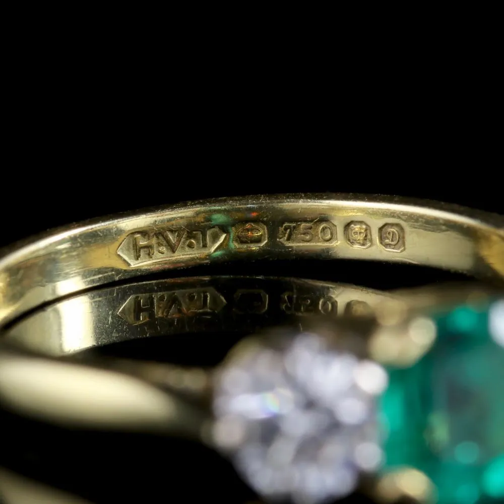 Antique Victorian Emerald Ring Diamond Trilogy Ring Circa 1900