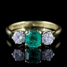 Antique Victorian Emerald Ring Diamond Trilogy Ring Circa 1900