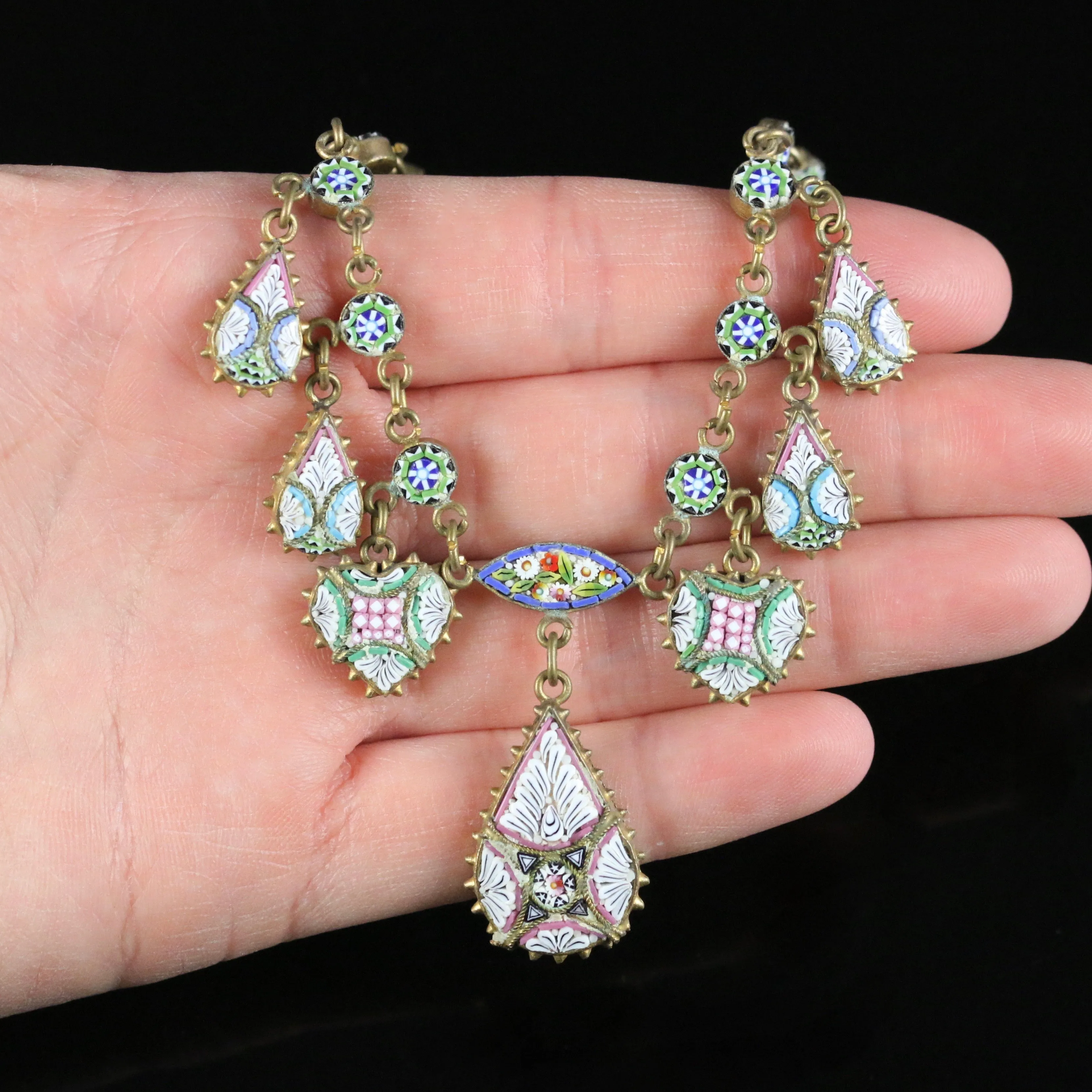 Antique Victorian Micro Mosaic Necklace Circa 1890