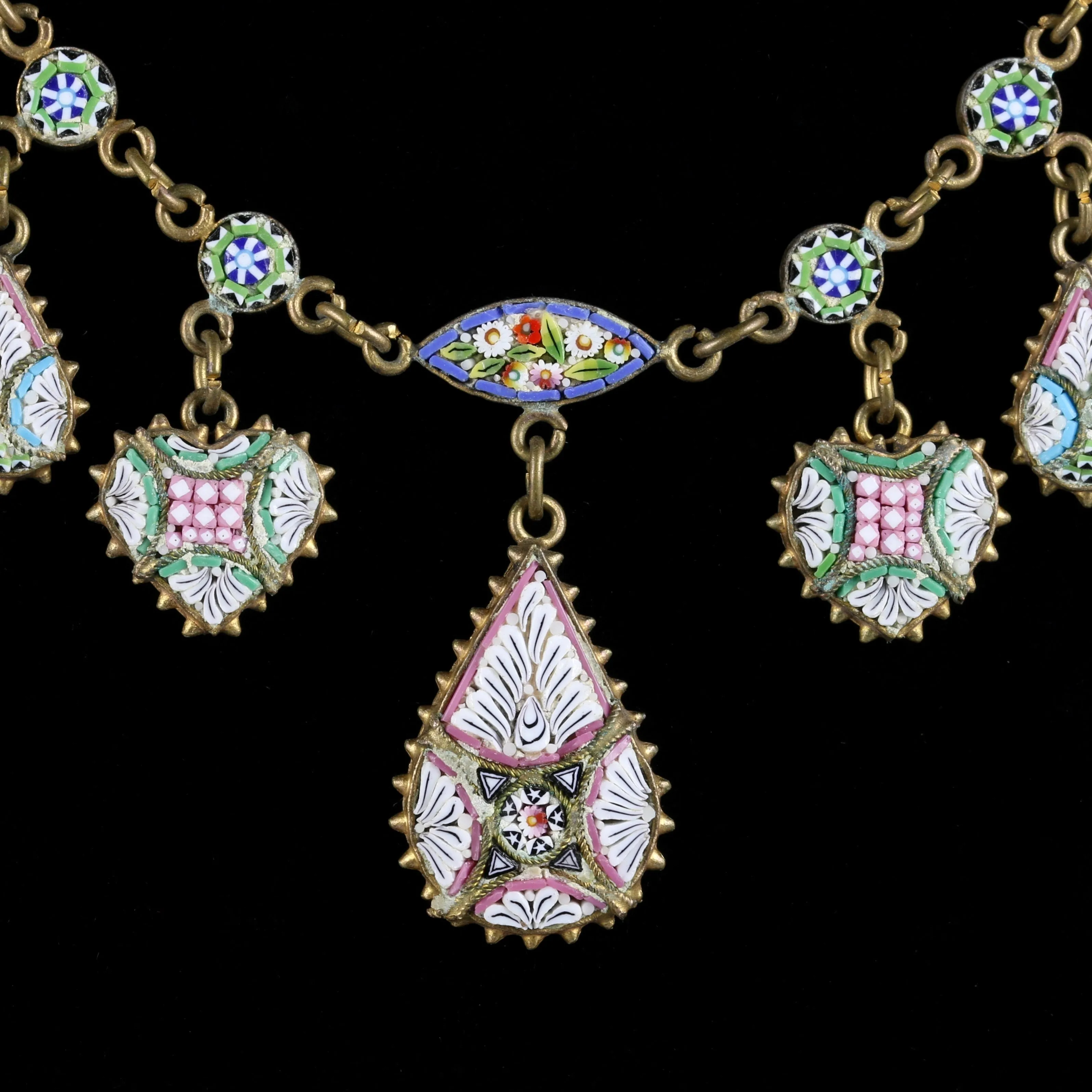 Antique Victorian Micro Mosaic Necklace Circa 1890