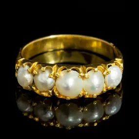 Antique Victorian Natural Pearl Five Stone Ring 18Ct Gold Circa 1860