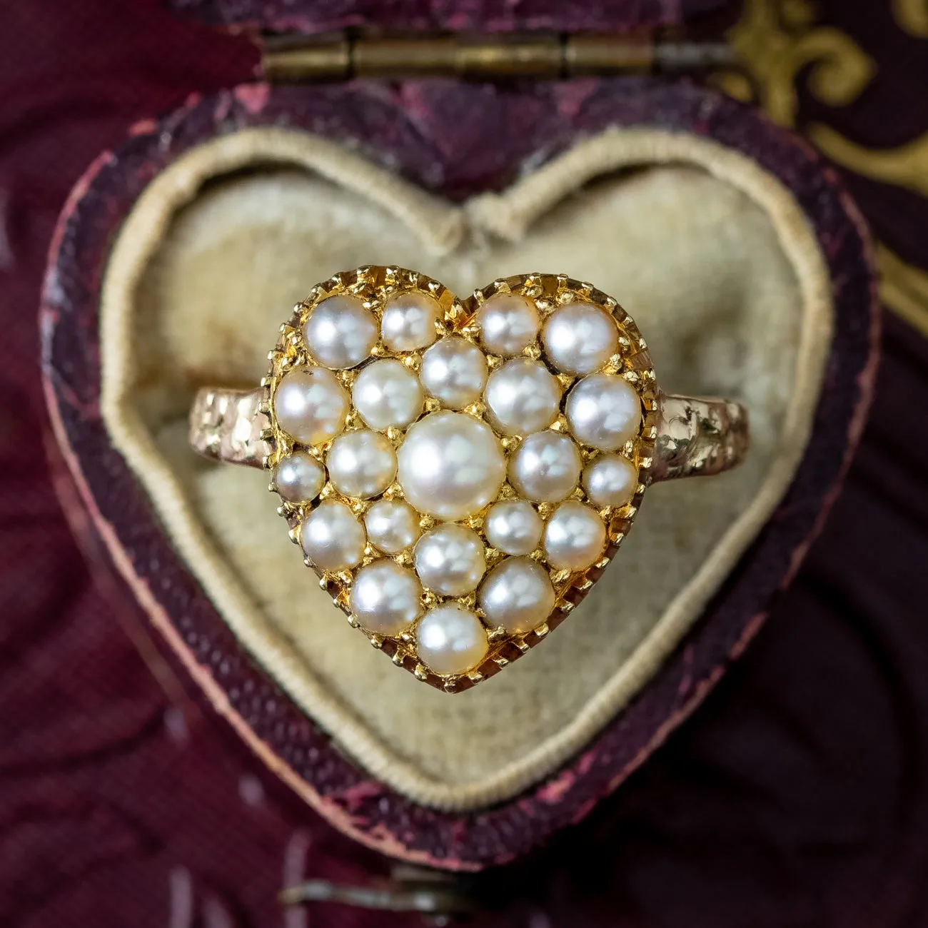 Antique Victorian Pearl Heart Cluster Ring