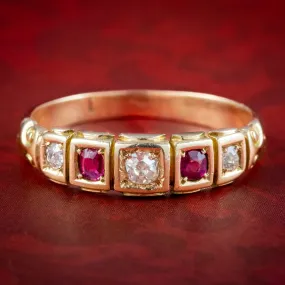 Antique Victorian Ruby Diamond Five Stone Band Ring