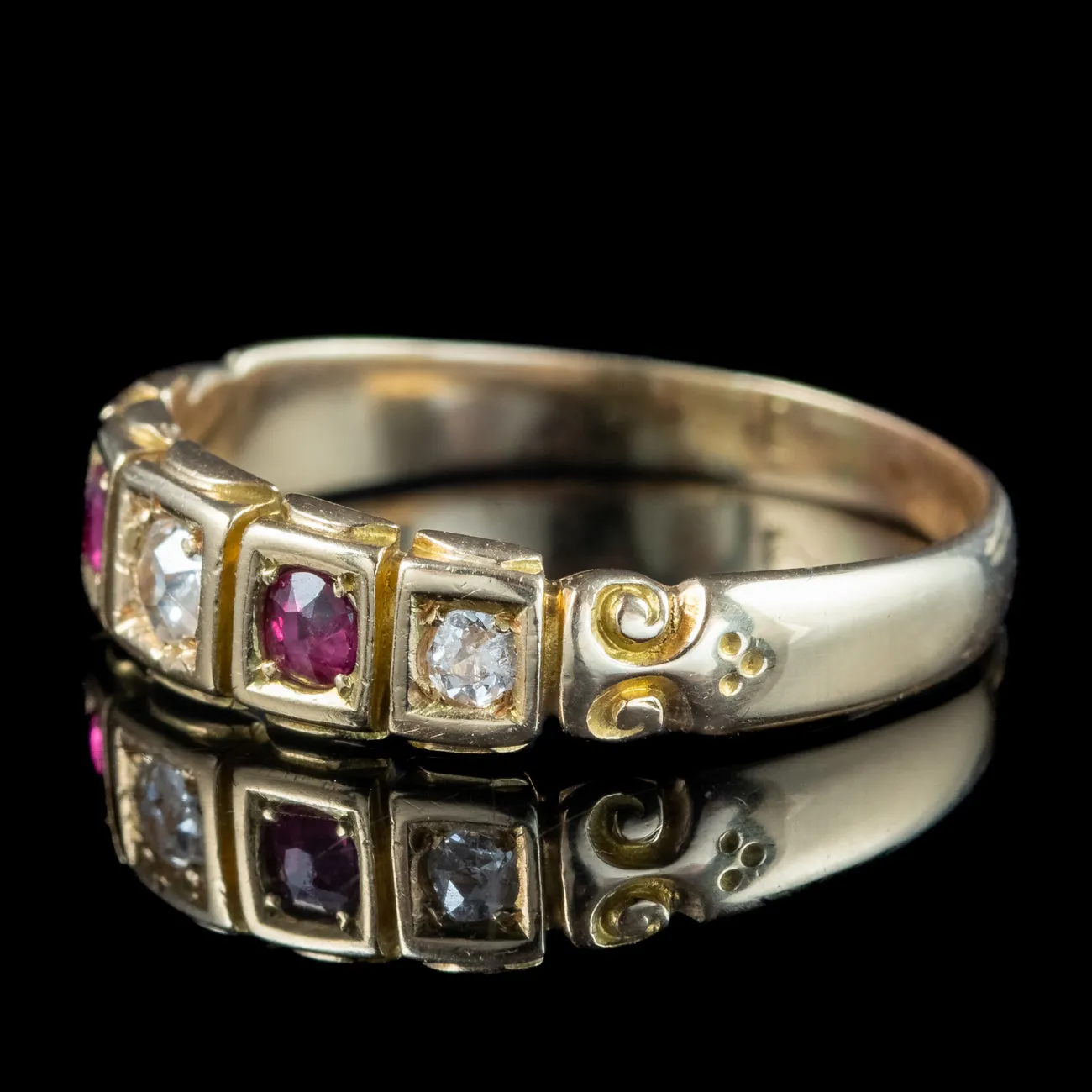 Antique Victorian Ruby Diamond Five Stone Band Ring