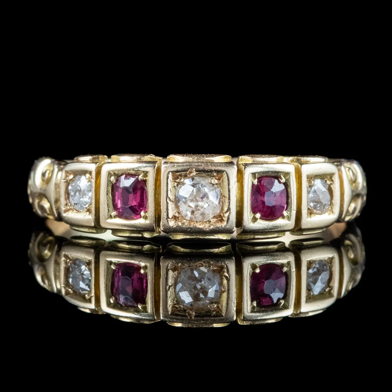 Antique Victorian Ruby Diamond Five Stone Band Ring