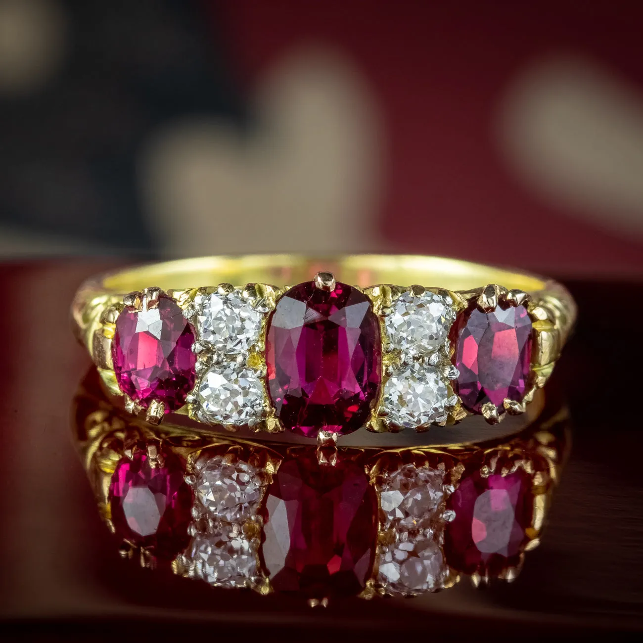 Antique Victorian Ruby Diamond Ring 1.1ct Ruby