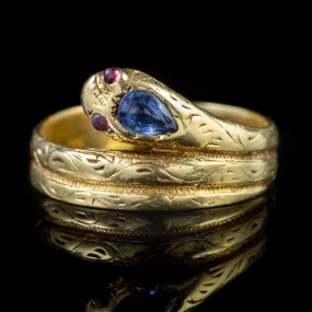 Antique Victorian Sapphire Snake Ring 18Ct Gold Circa 1880