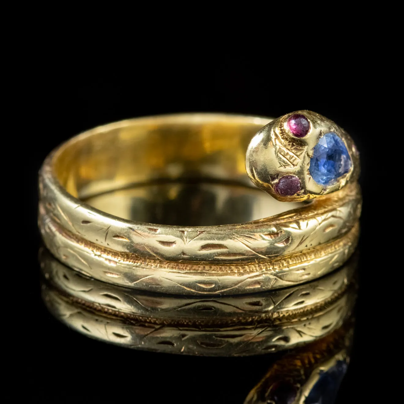 Antique Victorian Sapphire Snake Ring 18Ct Gold Circa 1880