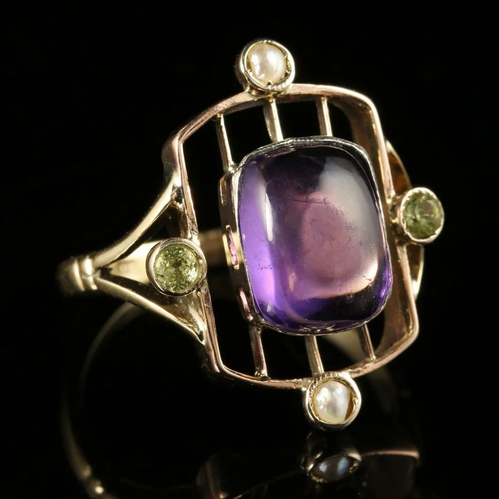 Antique Victorian Suffragette Fancy Work Ring 9Ct Gold