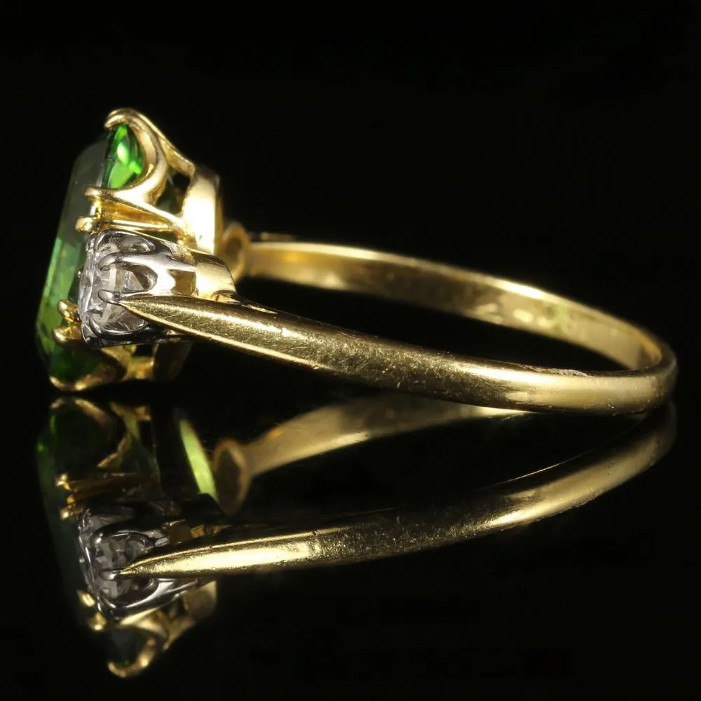 Antique Victorian Tourmaline Diamond Ring 18Ct Gold