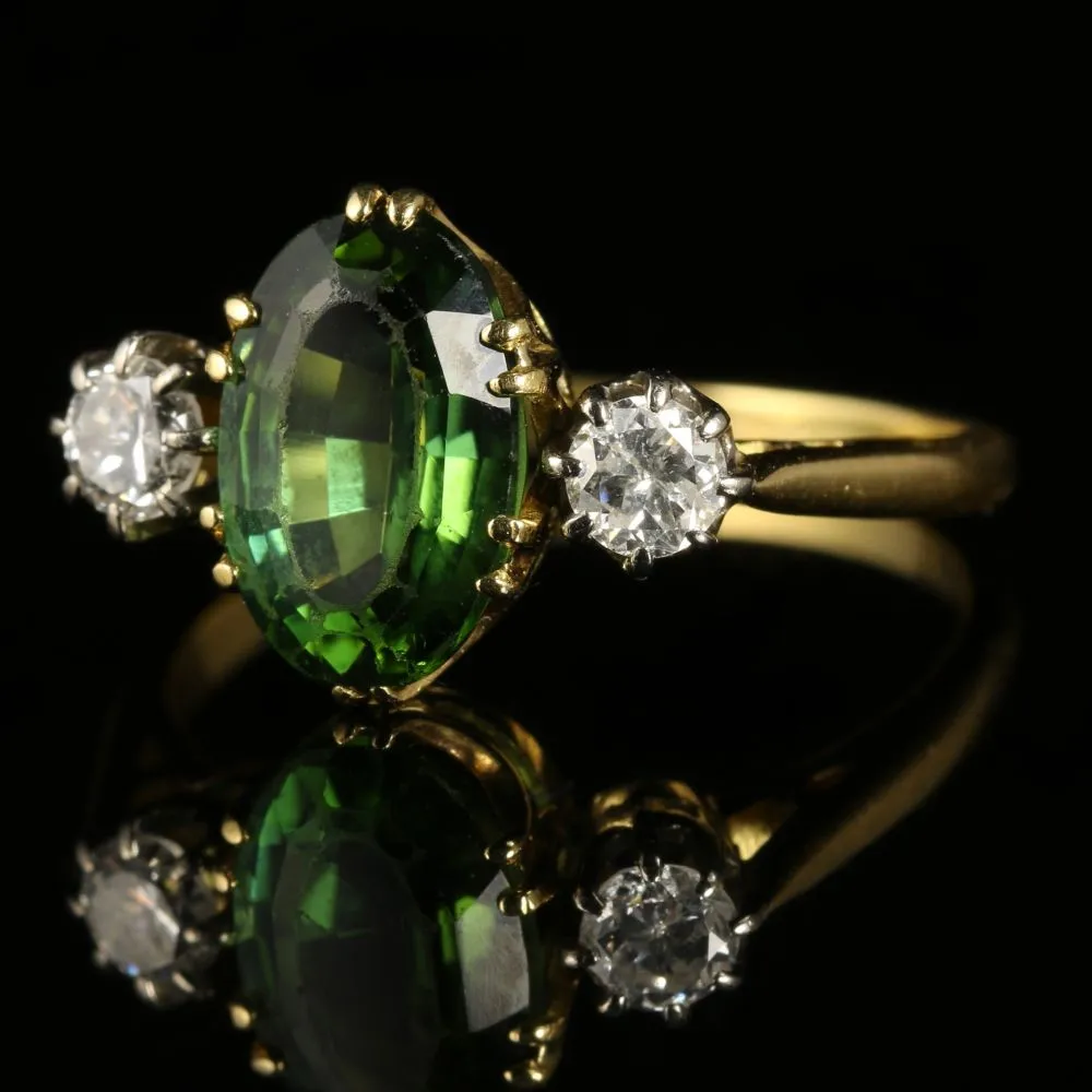 Antique Victorian Tourmaline Diamond Ring 18Ct Gold