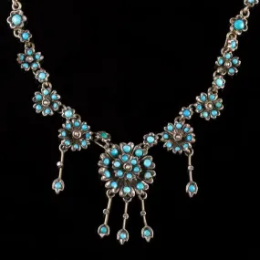 Antique Victorian Turquoise Necklace Forget Me Not Circa 1880