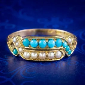 Antique Victorian Turquoise Pearl Ring 15ct Gold Dated 1873