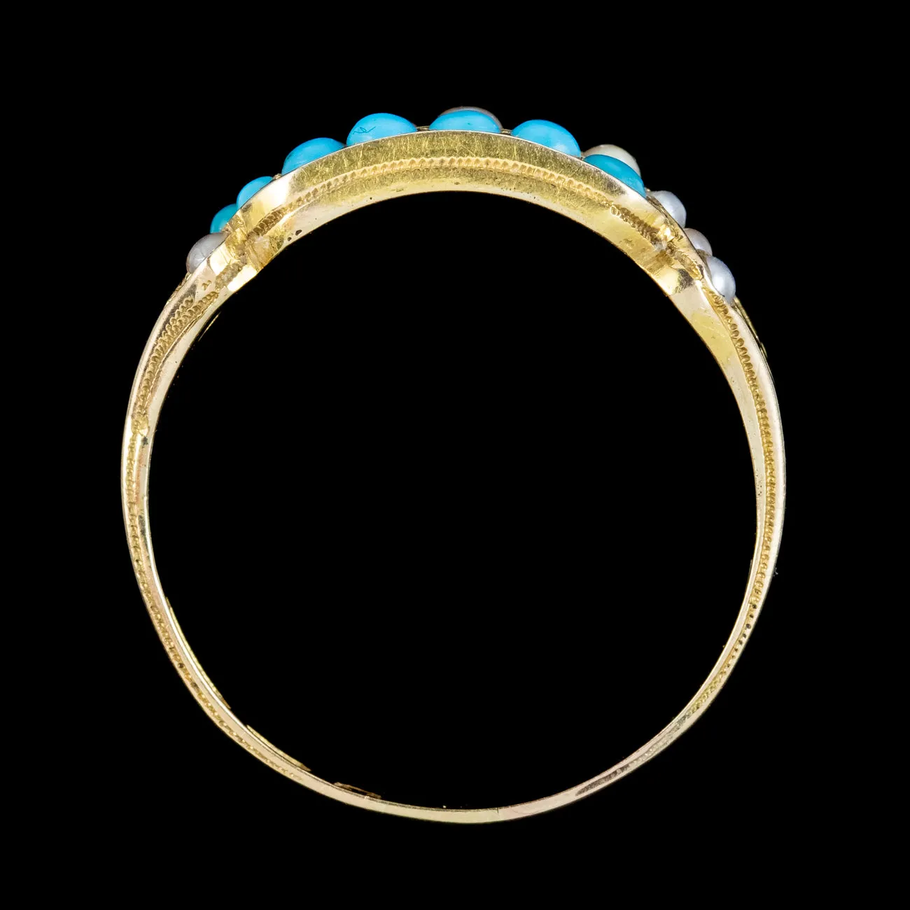 Antique Victorian Turquoise Pearl Ring 15ct Gold Dated 1873