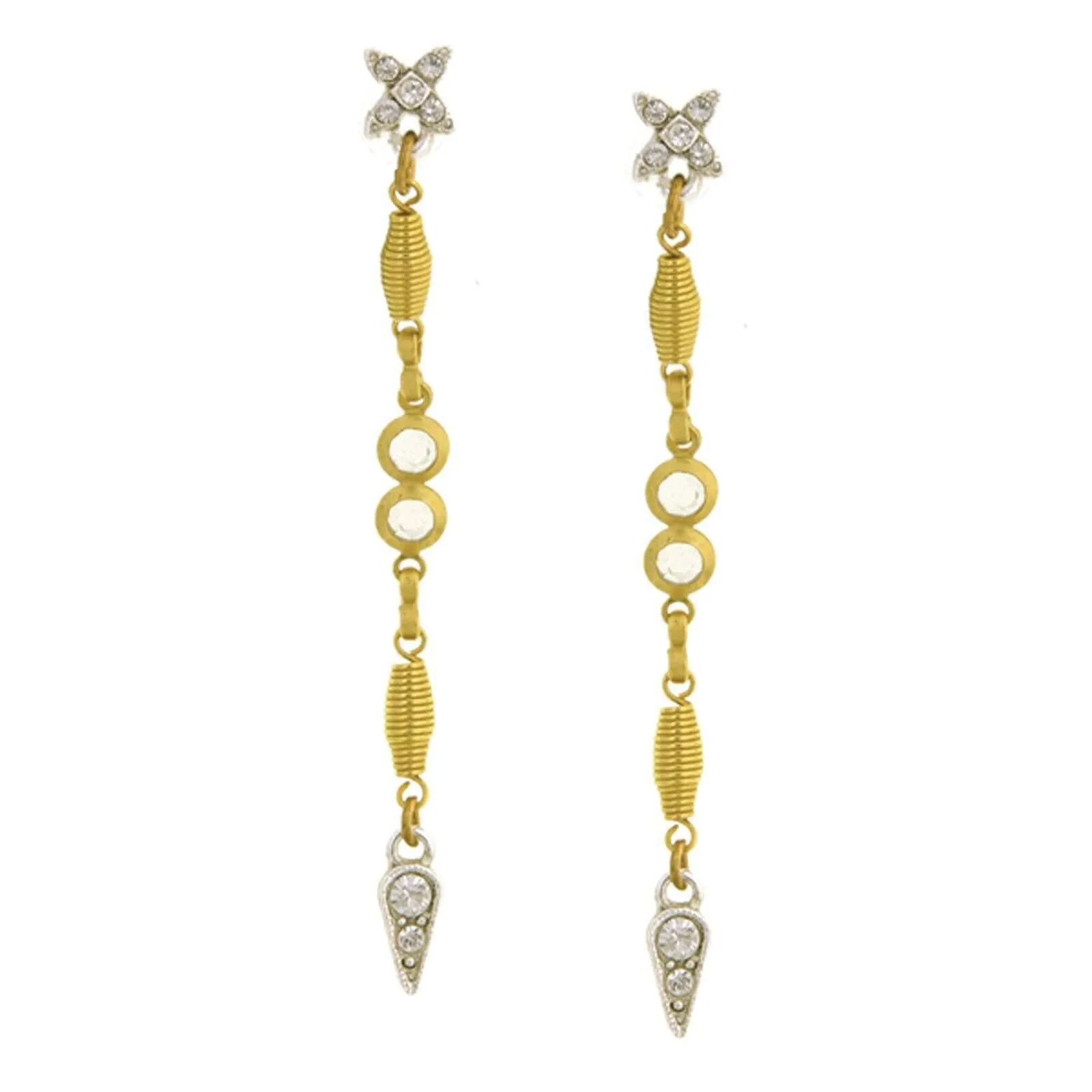 Antiquities Couture Two Tone Crystal Linear Drop Earrings