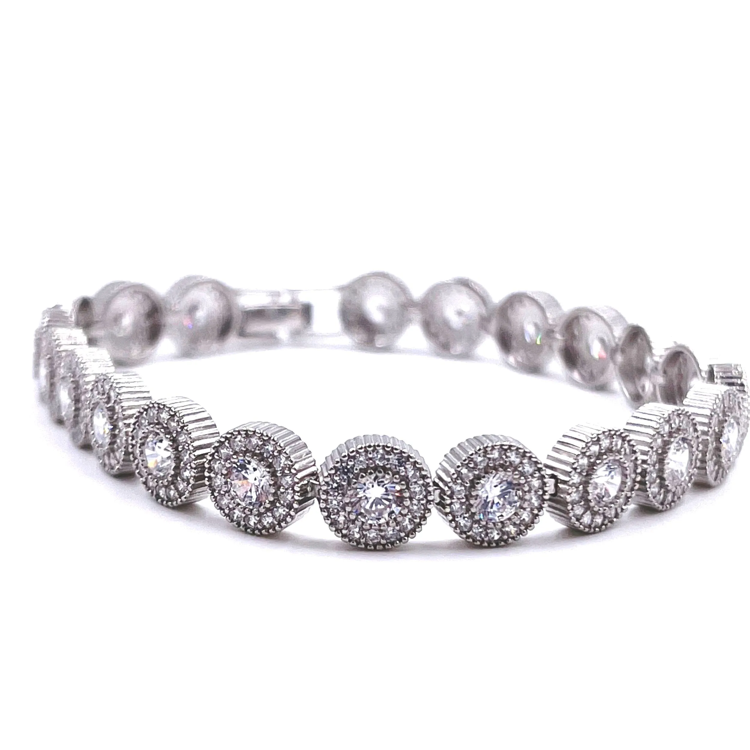 Ashley Gold Sterling Silver Art Deco Circle CZ Tennis Bracelet