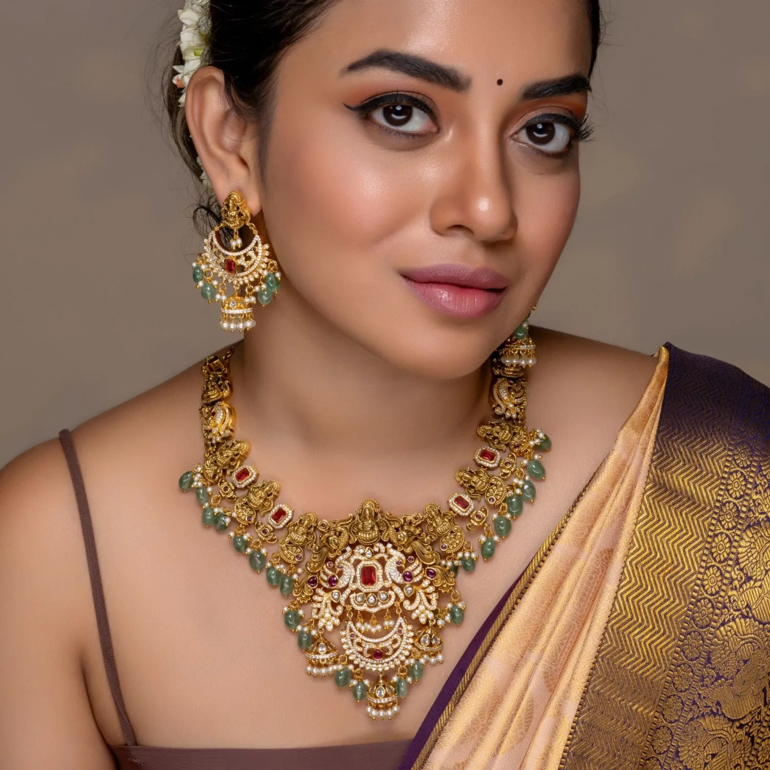 Astha Lakshmi Antique Temple Necklace Set