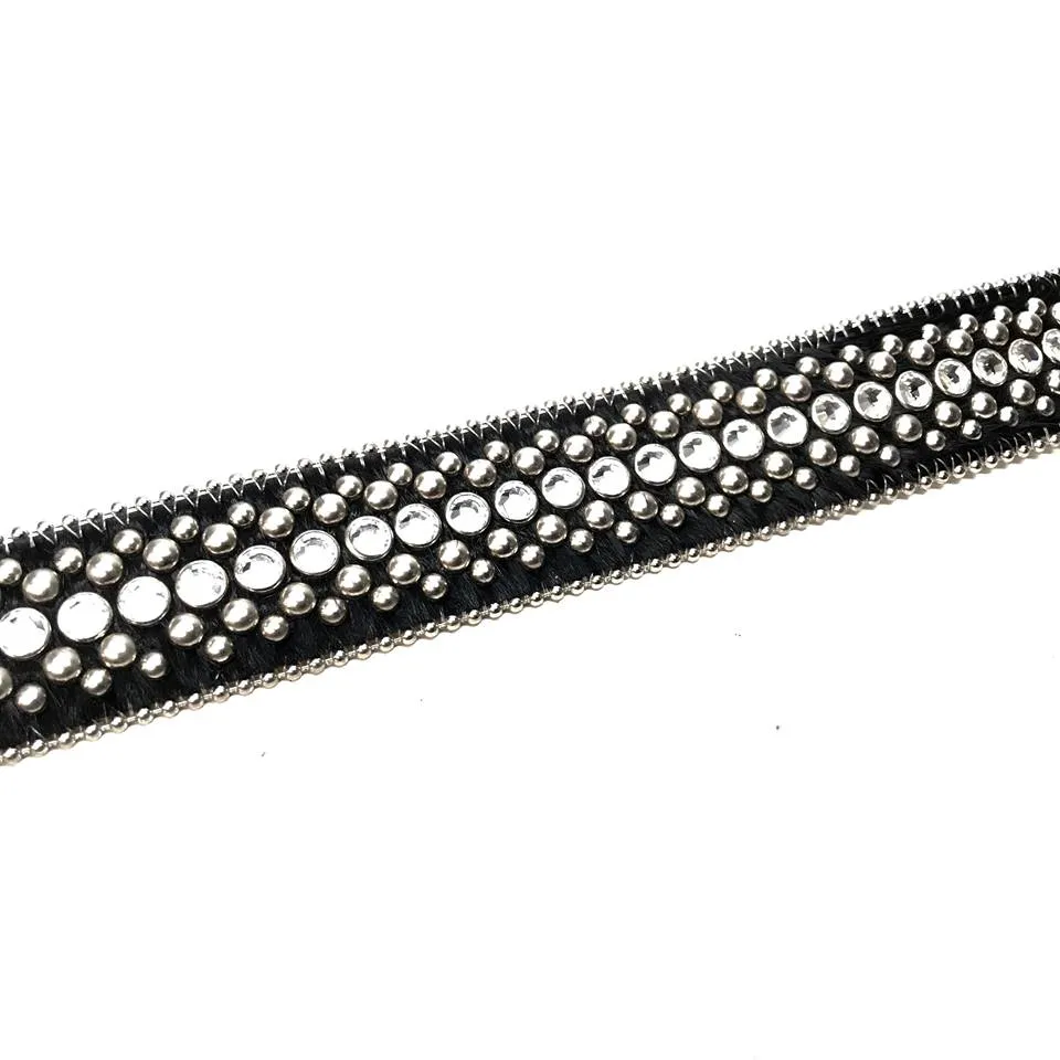 b.b. Simon Black Skull Studded Pony Hair Crystal Belt