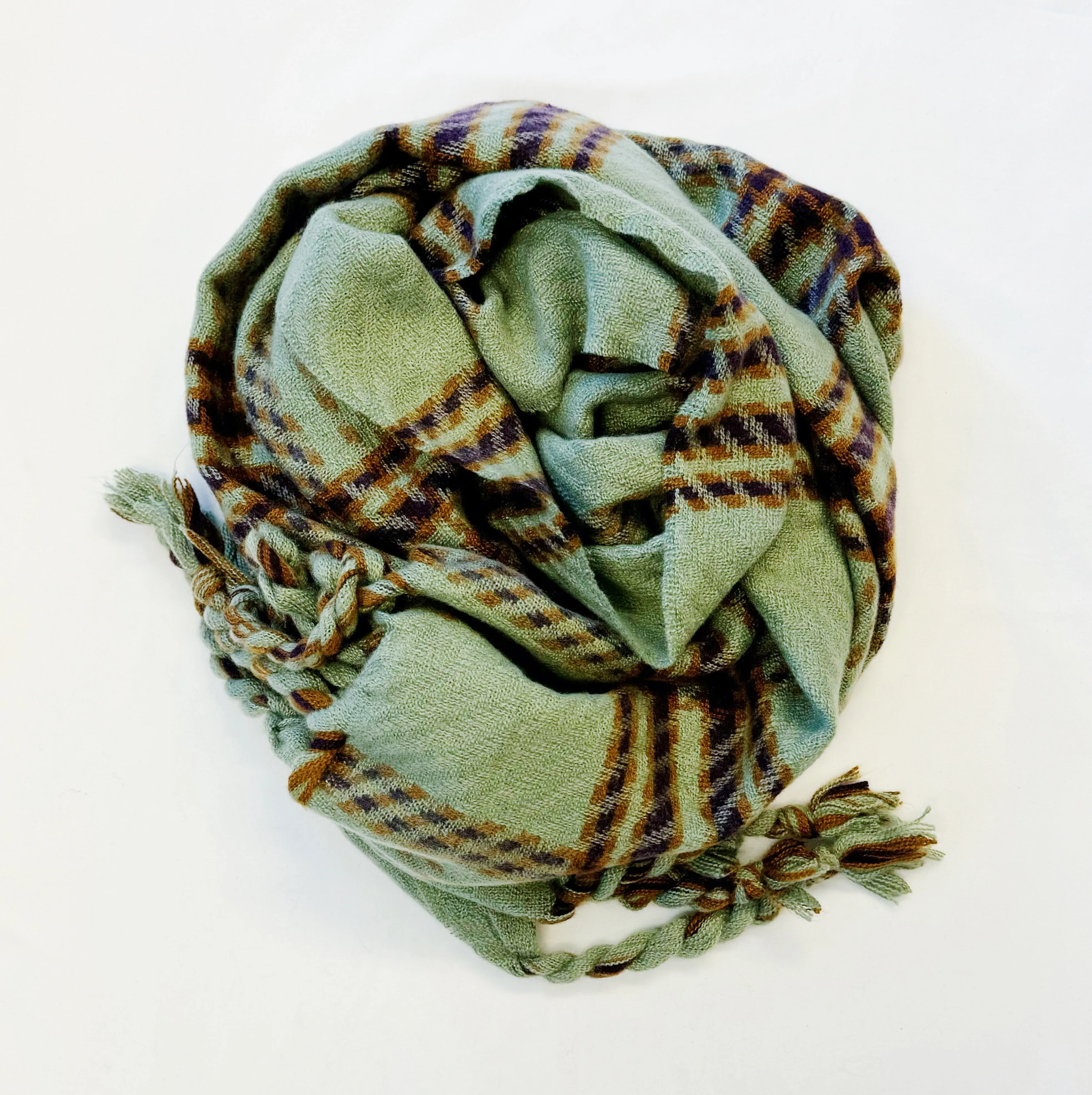 Braided Fringe Plaid Scarf