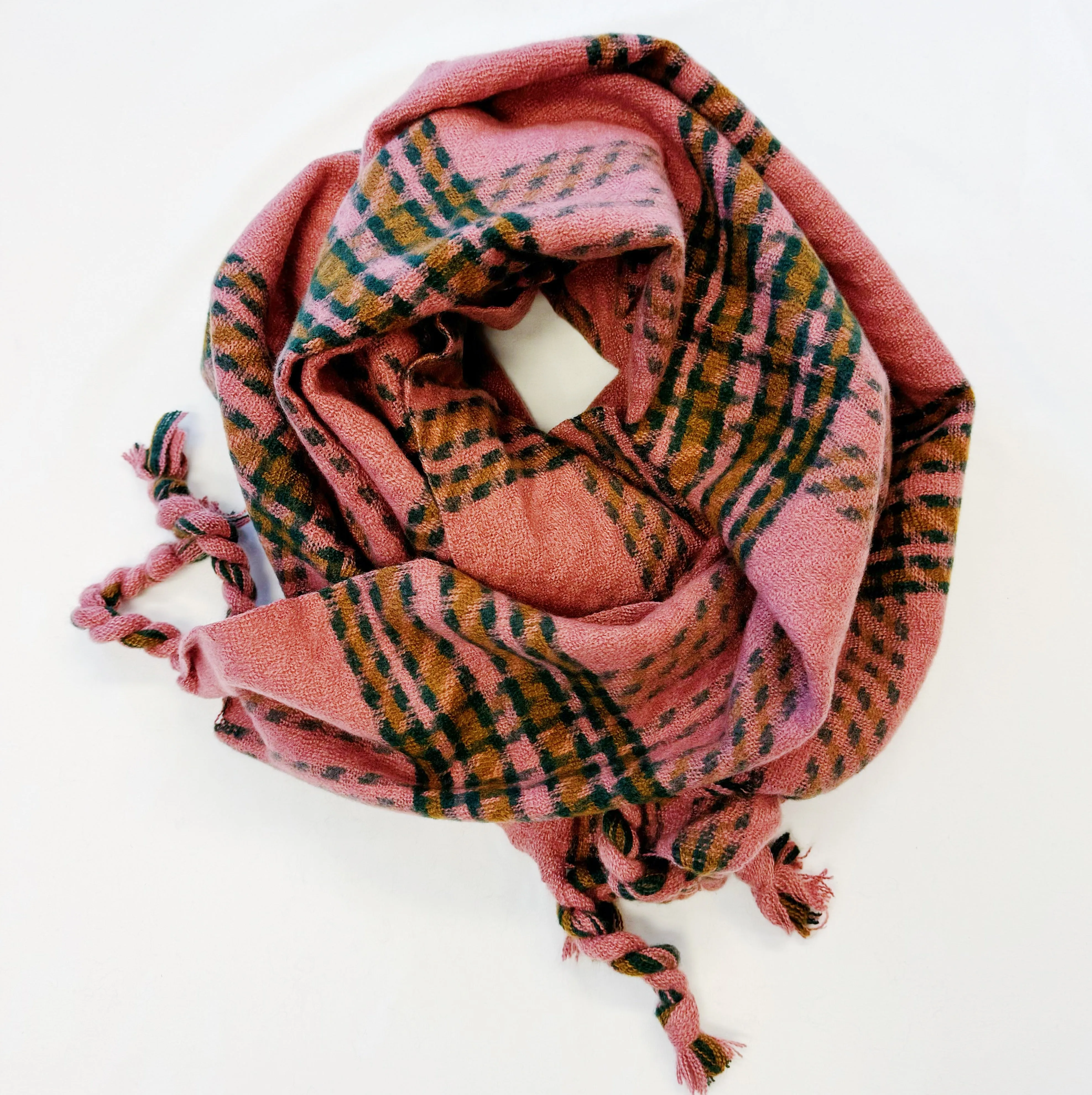 Braided Fringe Plaid Scarf