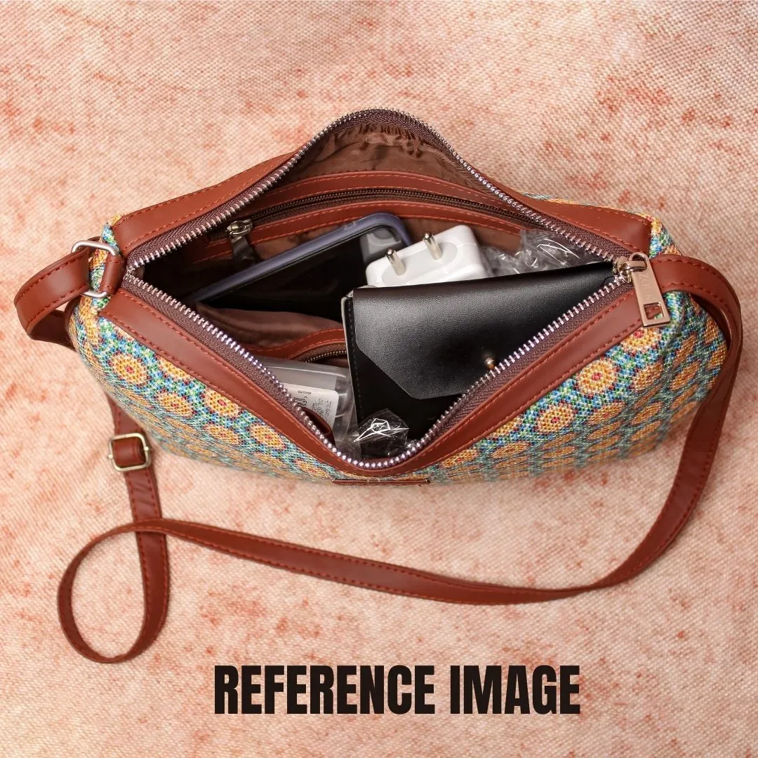 Brown Floral Motif Structured Shoulder Bag