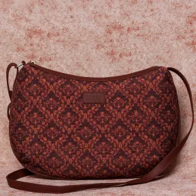 Brown Floral Motif Structured Shoulder Bag