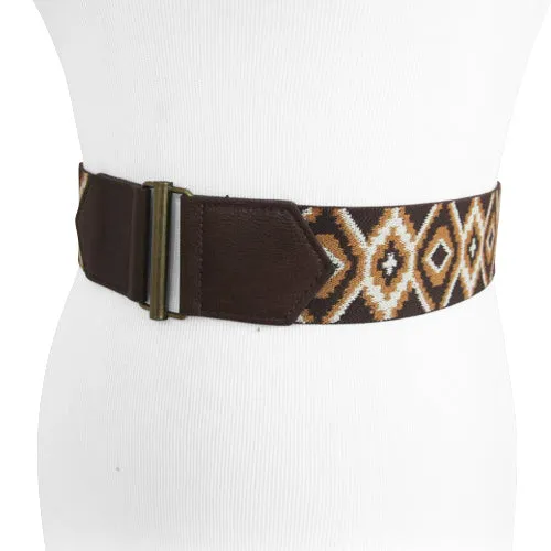 Brown Ikat Print Stretch Belt for Women