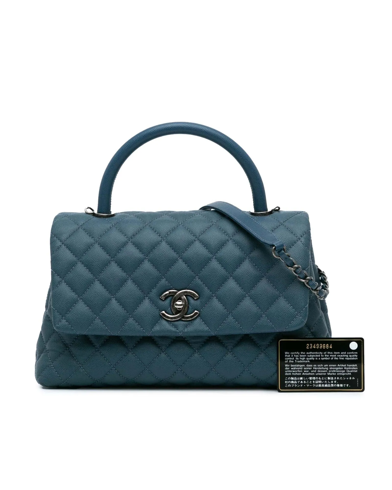 Caviar Leather Top Handle Bag with Detachable Strap and CC Turn Lock