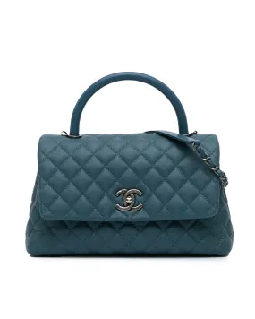 Caviar Leather Top Handle Bag with Detachable Strap and CC Turn Lock