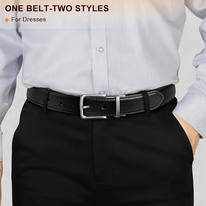 CIMONI® Reversible Vegan Leather Belt for Men with Easier Adjustable Autolock Buckle 2 in 1 Micro Adjustable Belt