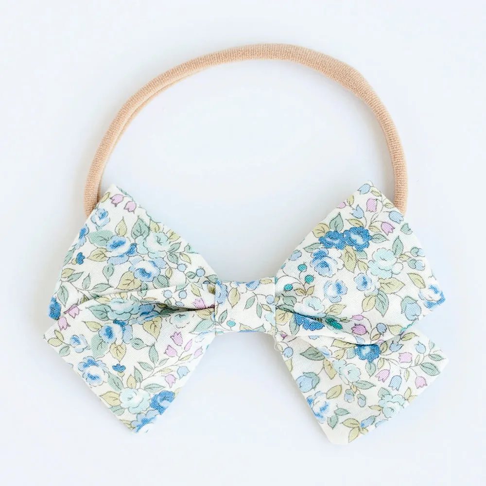 Classic Hair Bow Clip Or Headband / Blossoms In Blue