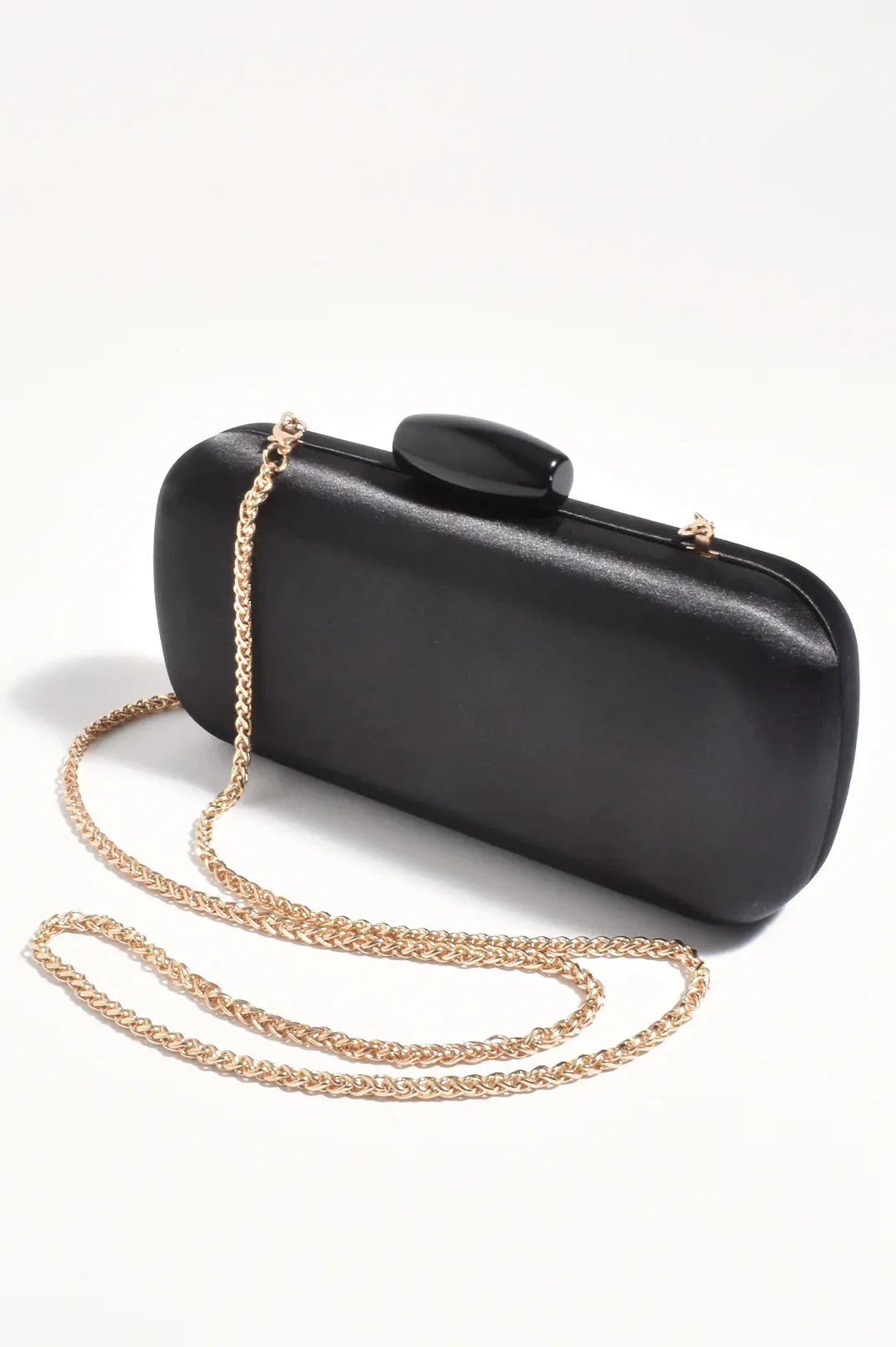 Claudette Satin Structured Clutch Black