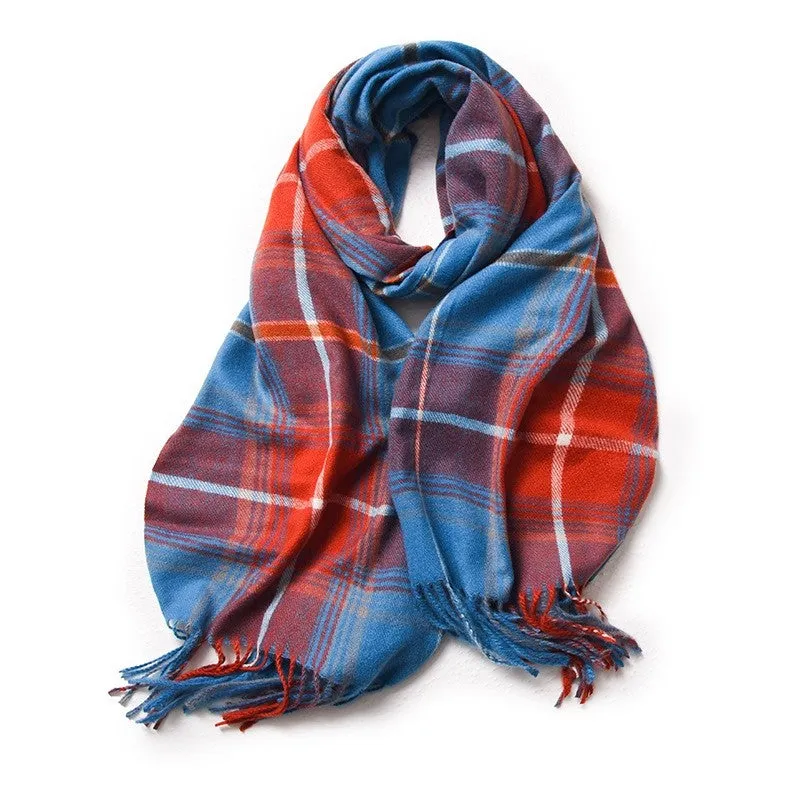 Contrast Color Plaid Tassel Imitation Cashmere Scarf