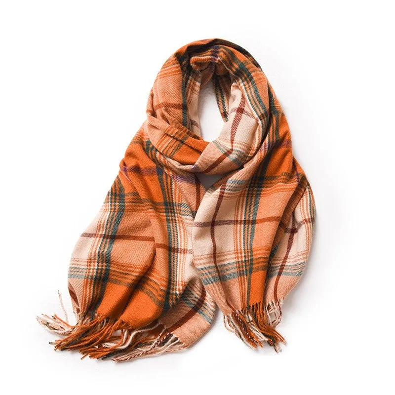 Contrast Color Plaid Tassel Imitation Cashmere Scarf