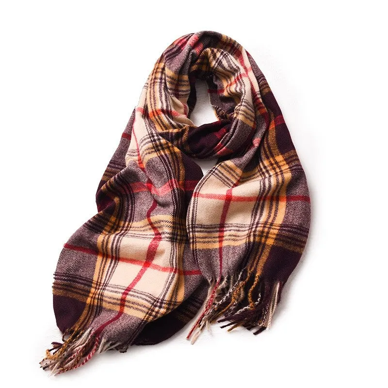 Contrast Color Plaid Tassel Imitation Cashmere Scarf