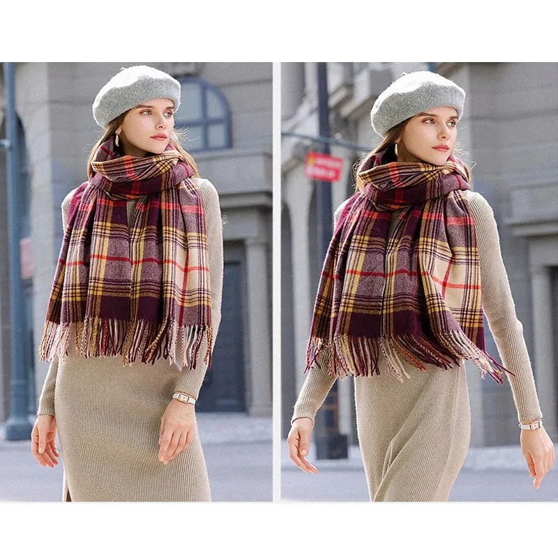 Contrast Color Plaid Tassel Imitation Cashmere Scarf