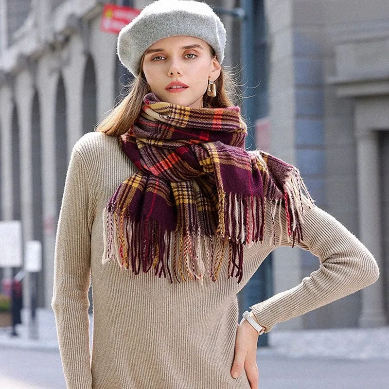 Contrast Color Plaid Tassel Imitation Cashmere Scarf