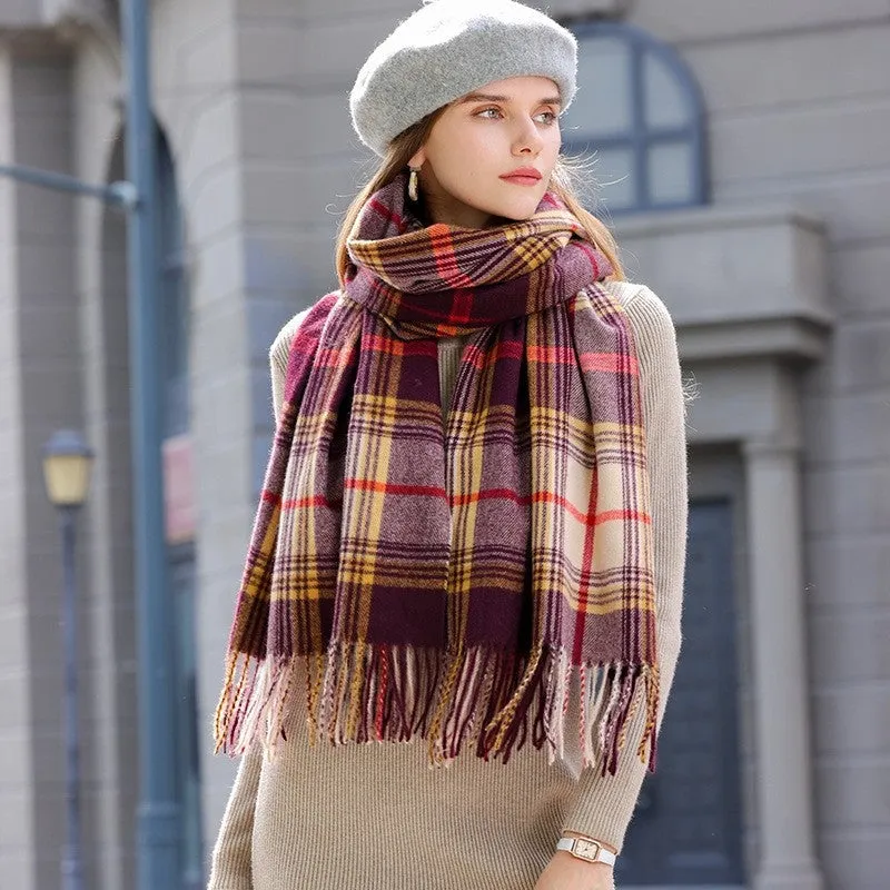 Contrast Color Plaid Tassel Imitation Cashmere Scarf