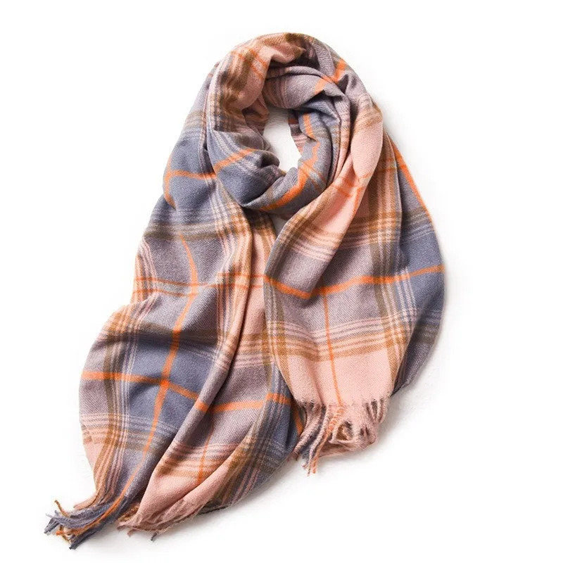 Contrast Color Plaid Tassel Imitation Cashmere Scarf