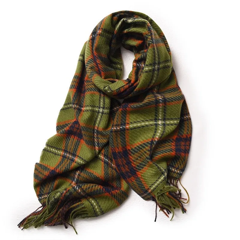 Contrast Color Plaid Tassel Winter Imitation Cashmere Scarf