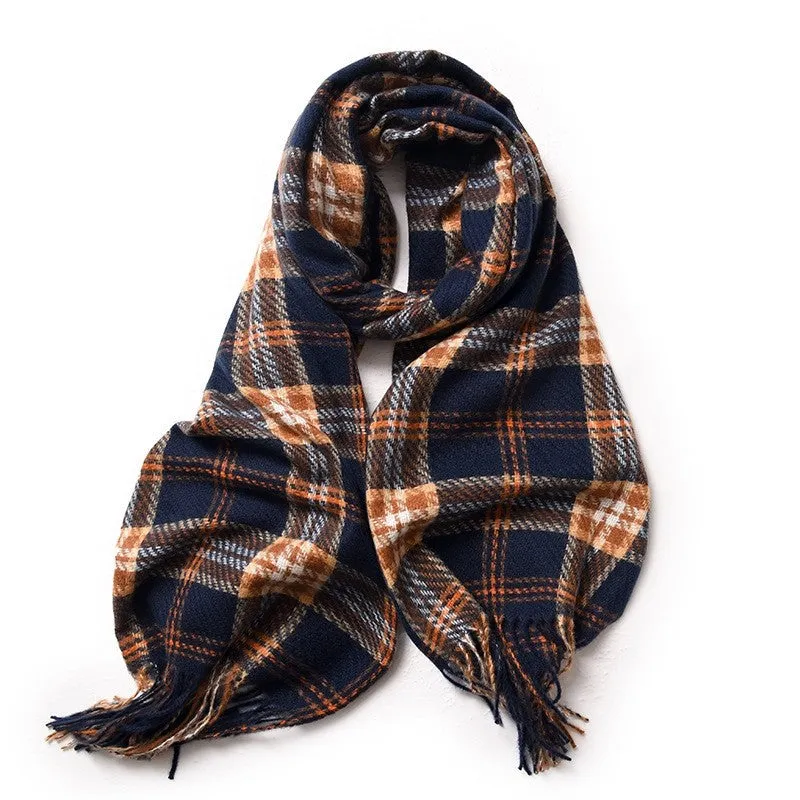 Contrast Color Plaid Tassel Winter Imitation Cashmere Scarf