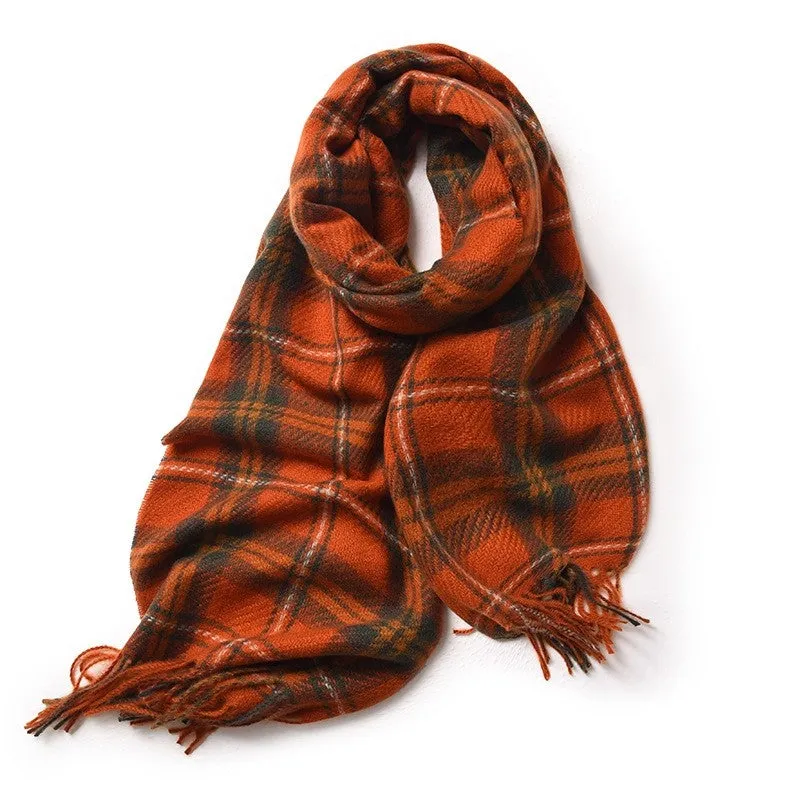 Contrast Color Plaid Tassel Winter Imitation Cashmere Scarf