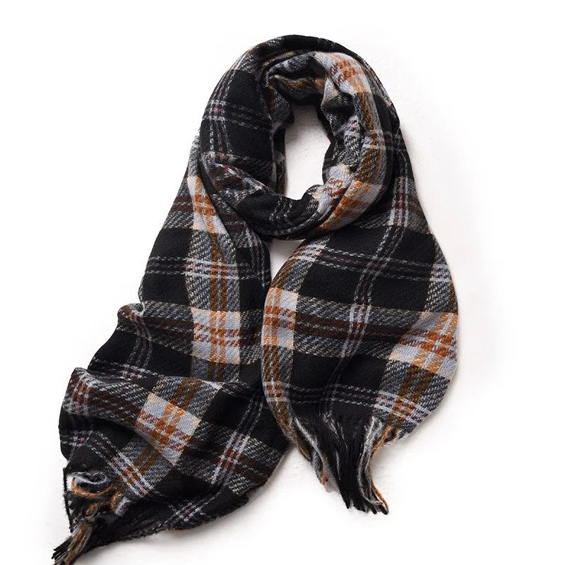 Contrast Color Plaid Tassel Winter Imitation Cashmere Scarf