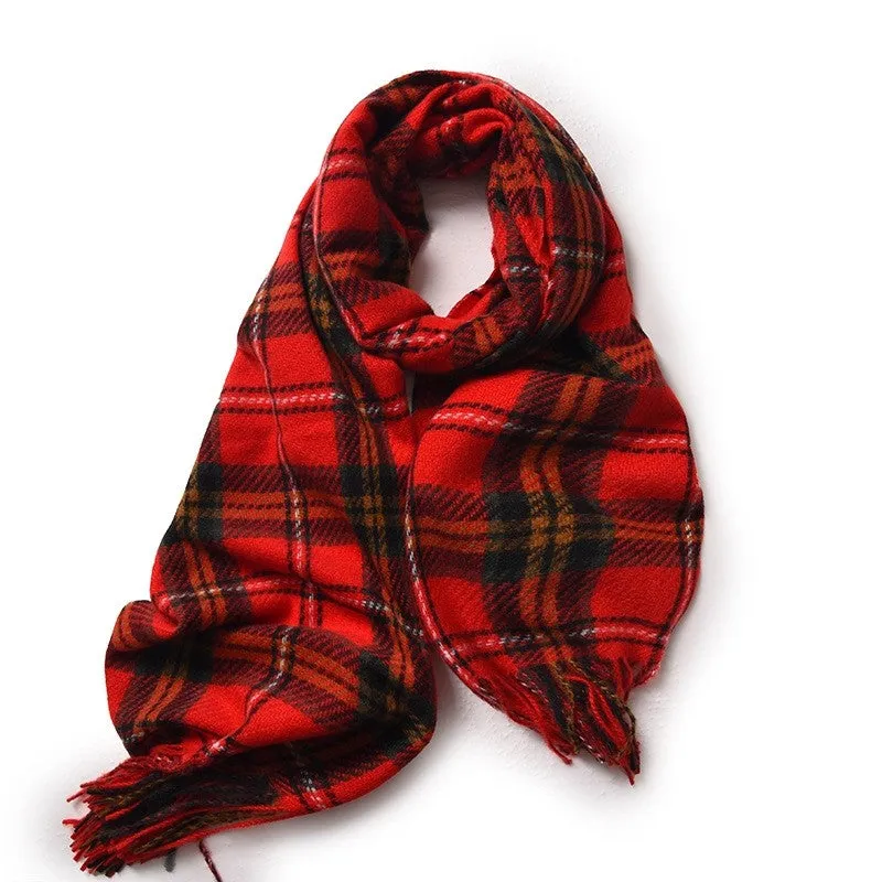 Contrast Color Plaid Tassel Winter Imitation Cashmere Scarf