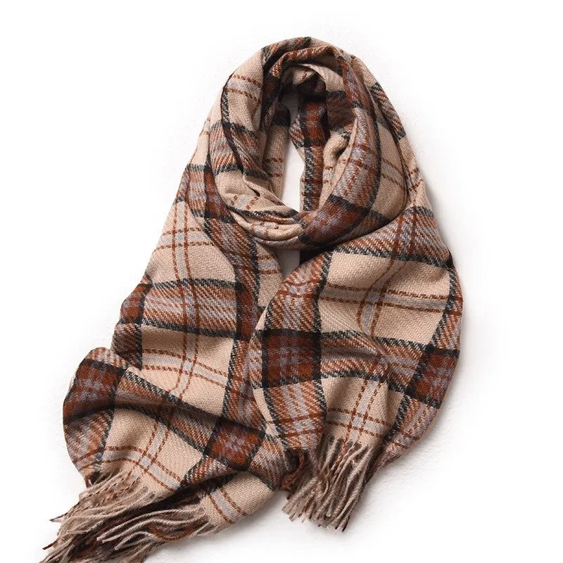 Contrast Color Plaid Tassel Winter Imitation Cashmere Scarf