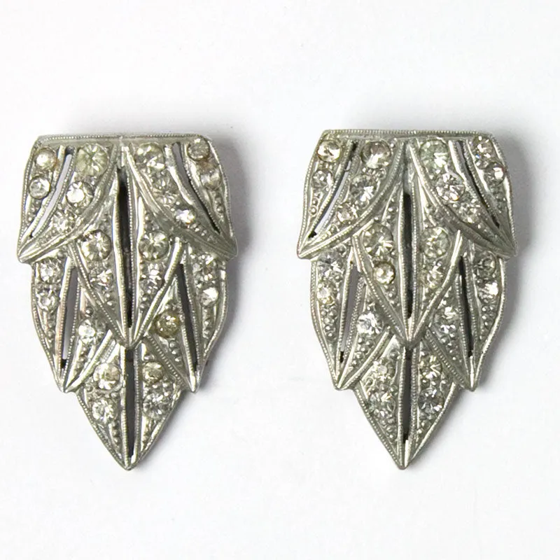 Diamanté French Art Deco Dress Clips or Brooch