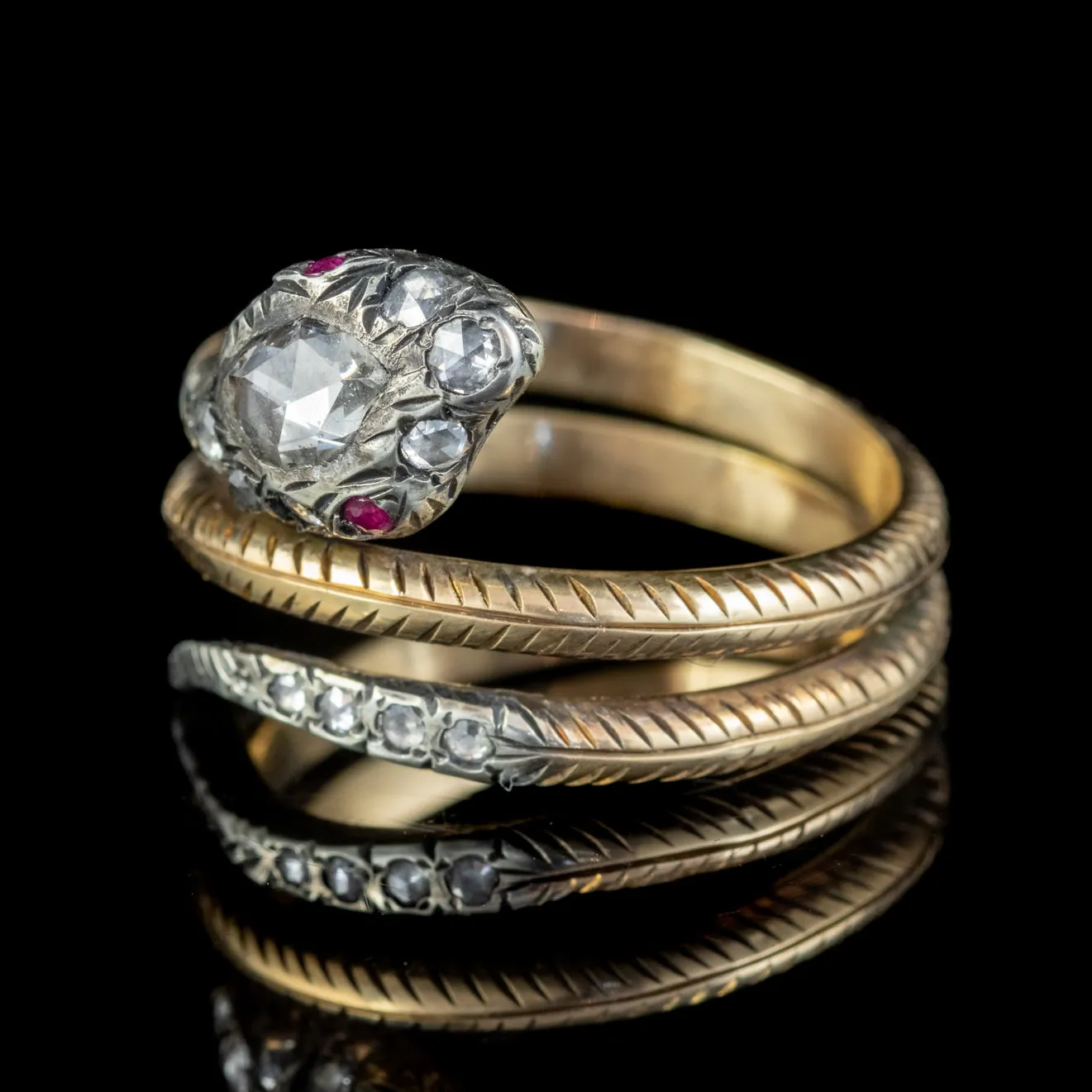 Diamond Coiled Snake Ring 18Ct Gold Silver 1Ct Of Rose Cut Diamond