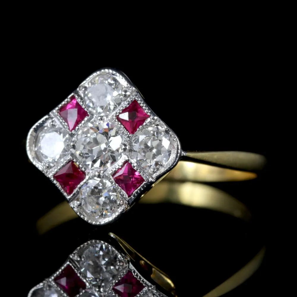 Diamond French Ruby Ring 18Ct Gold Ring