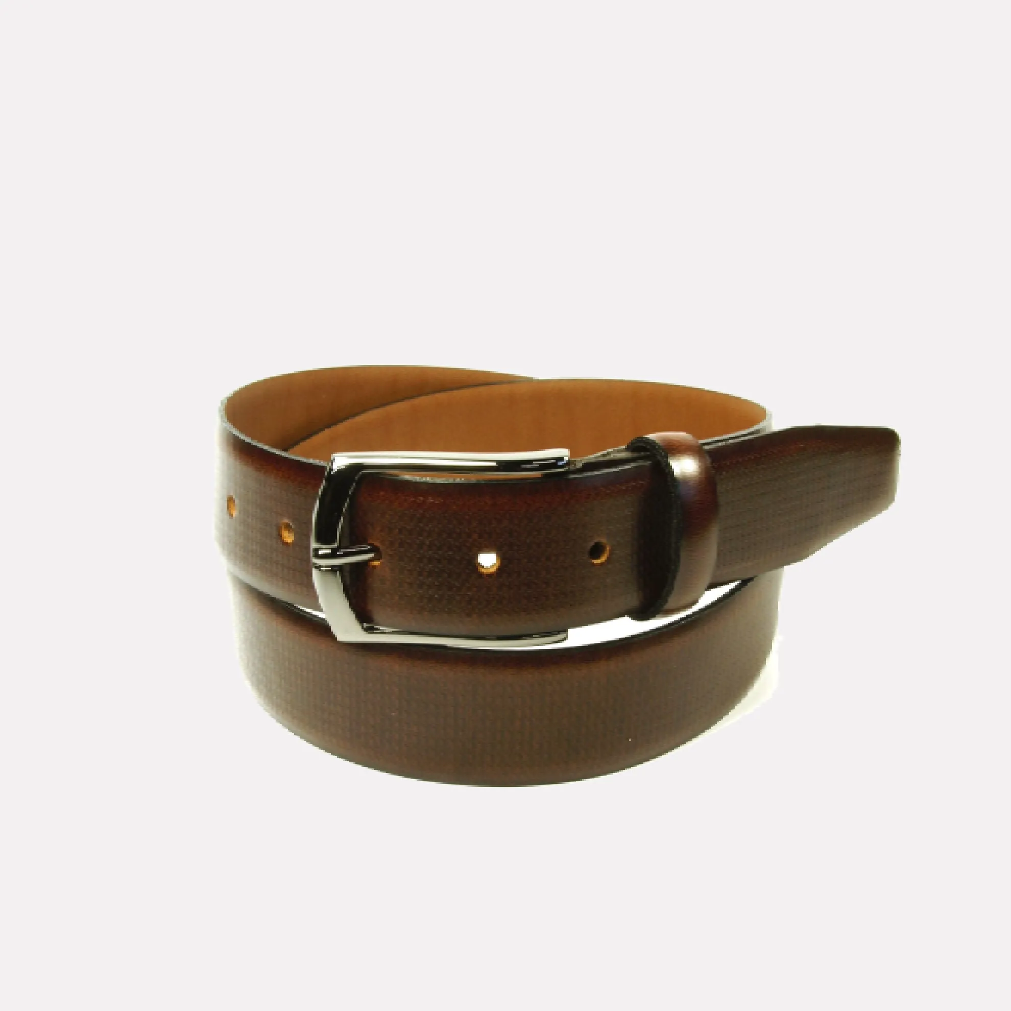 Embossed Houndstooth Leather Belt / Brown