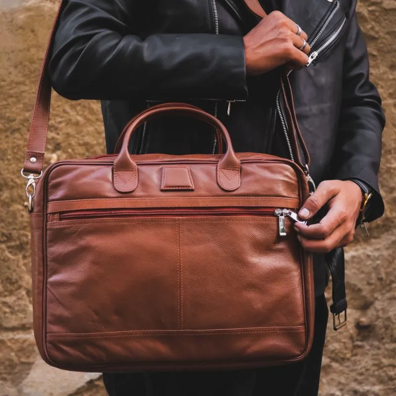 Executive Tan Leather Laptop Bag